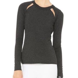 ALO Yoga Grey Long Sleeve Cutout Top